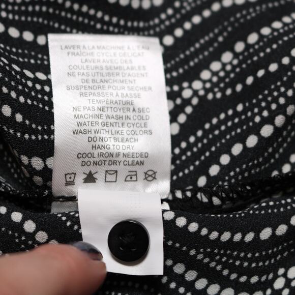 Jones New York Black White Dot Print Chiffon Tie Neck Blouse Office Top Size XS - Picture 10 of 11